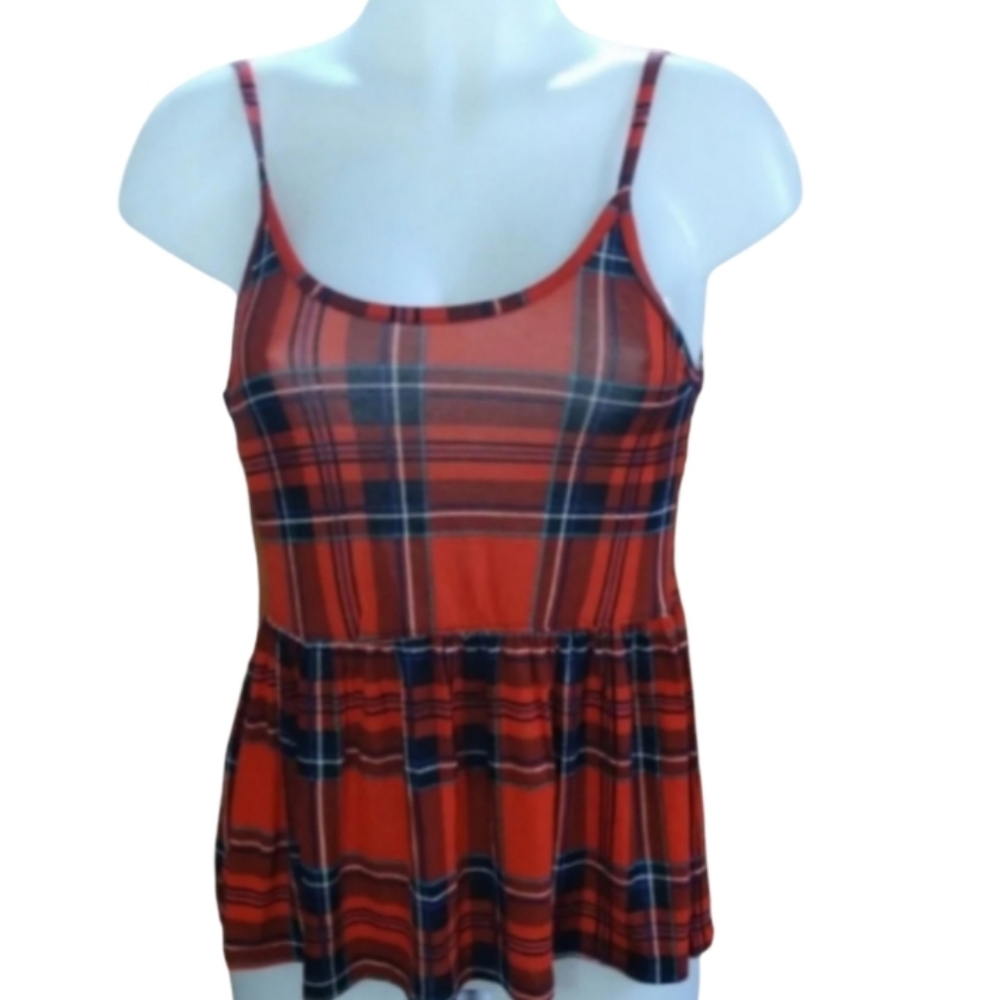 6/$15 Size S Junior Ladies Plaid Babydoll Tank Top.